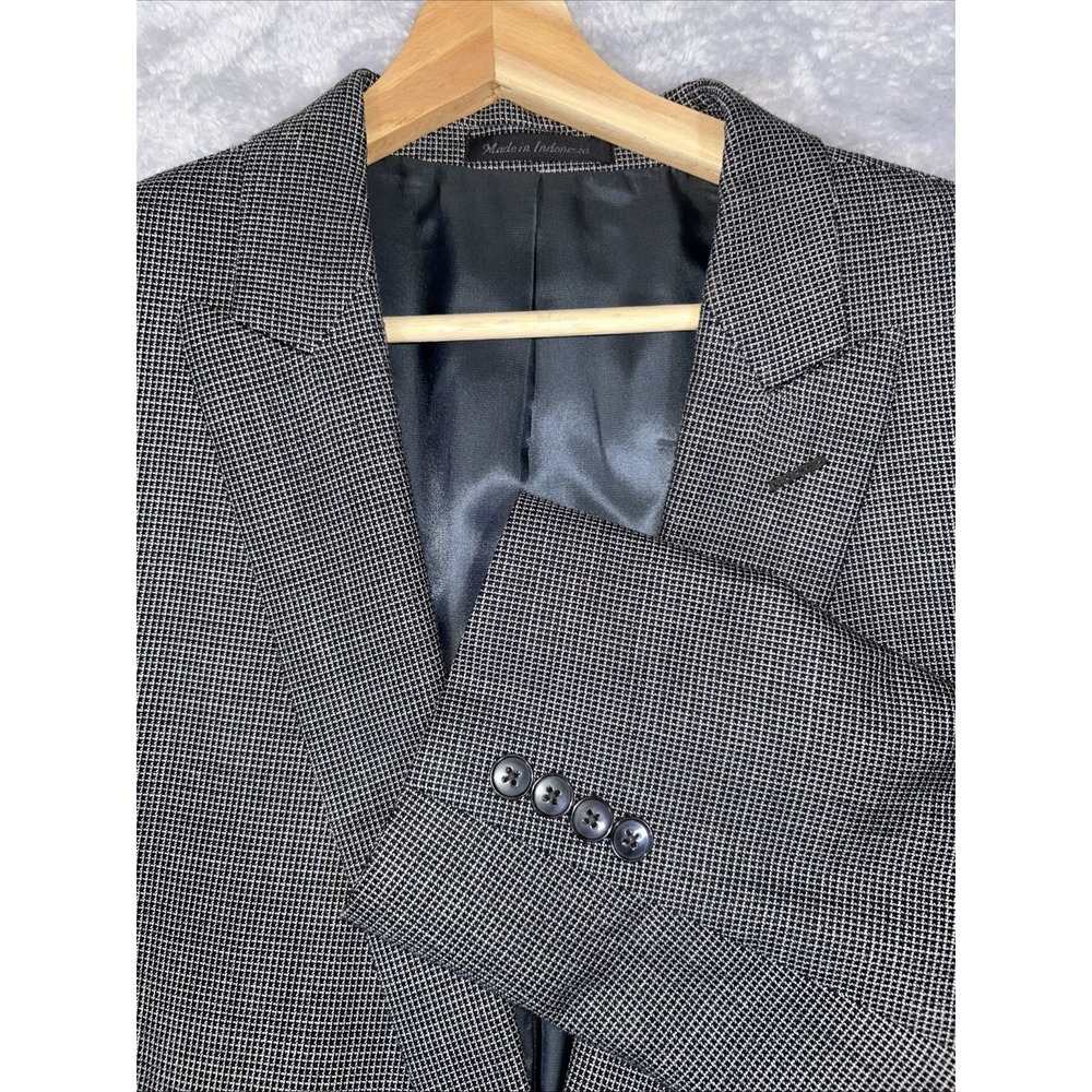 Calvin Klein Mens Sport Coat Blazer 52%Silk 48%Wool Micro Check‎ Black Gray 48L